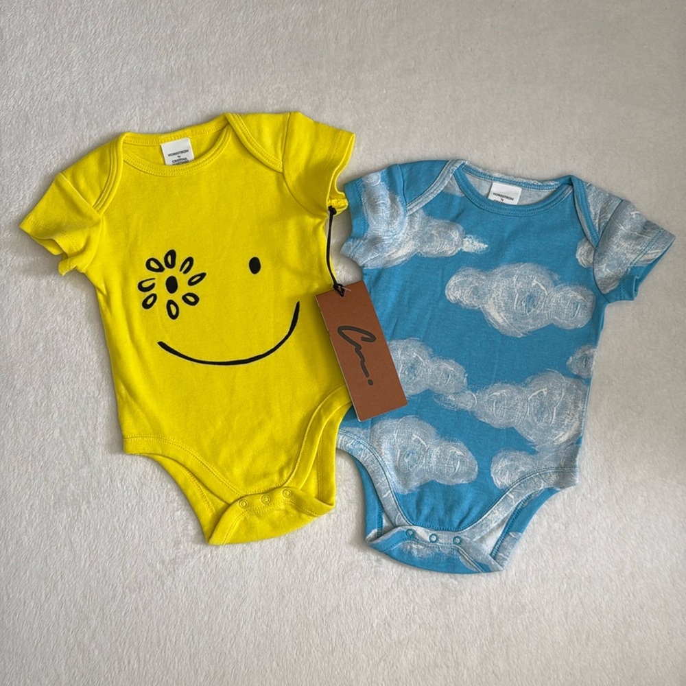 {NWT} Nordstrom by Cristina Martinez | Cloud Smiley Face Onesie 2 Piece Set (6M)